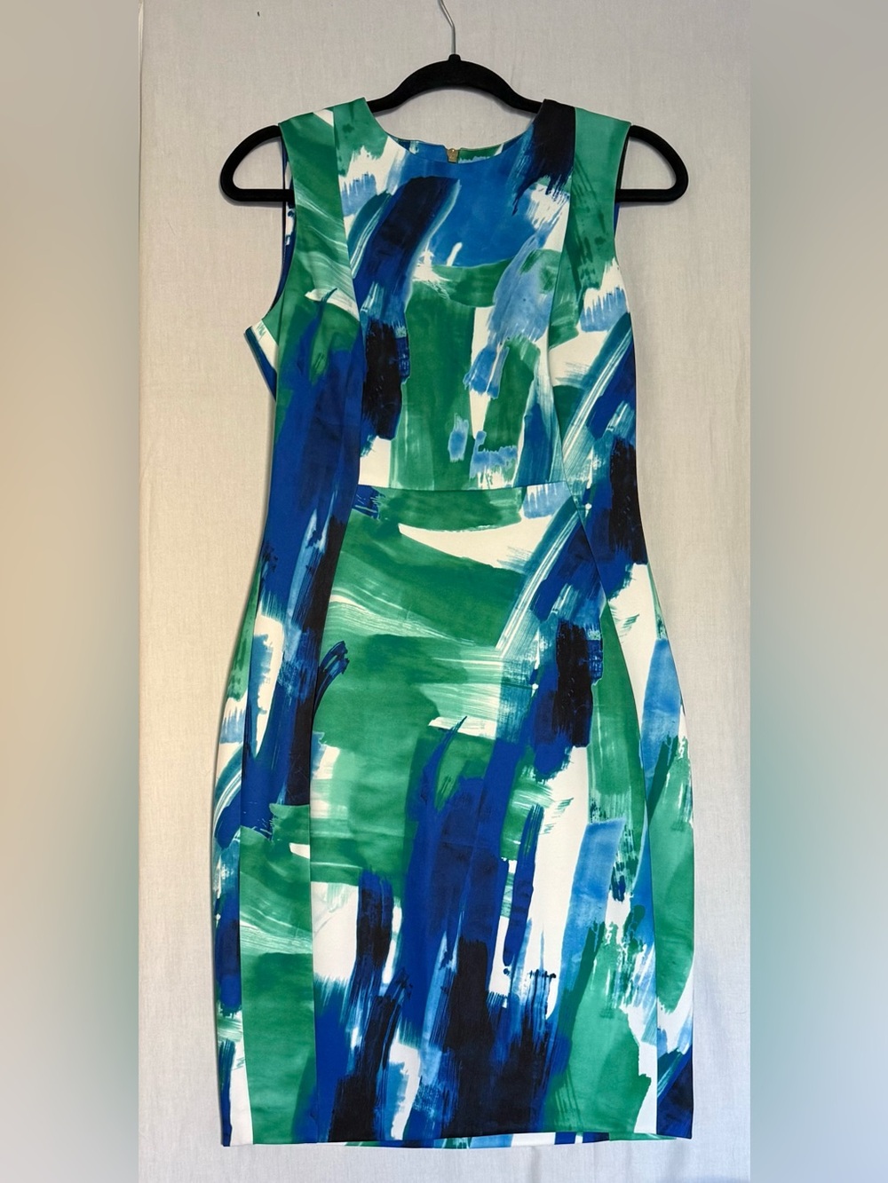 NEW Calvin Klein Dress White Green Blue & Sheath Scuba Cocktail Sleeveless 6